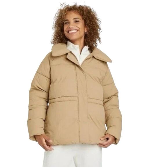 A New Day Tan Puffer Jacket Coat Women's SZ XS Mid Length Matte Warm Soft - Picture 1 of 10